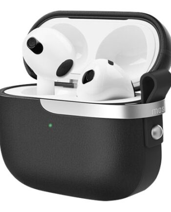 Moshi Pebbo Luxe Taske til AirPods – Vegansk Læder – Sort
