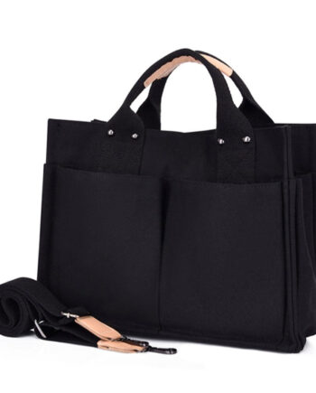 Elegant Sort Canvas Håndtaske med Justerbar Rem – Must-Have!