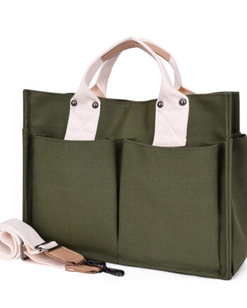 Elegant Grøn Canvas Håndtaske med Justerbar Strop