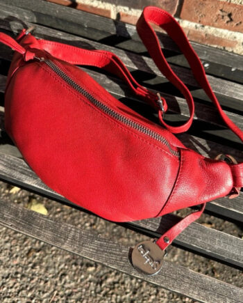 Elegant Rød Kvalitetslæder Bumbag til Fest og Hverdag