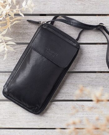 Elegant Sort Læder Mobiltaske fra Corium – Stilfuld Beskyttelse!
