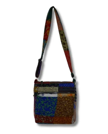 Farverig Håndlavet Crossbody Taske i Sari Patchwork
