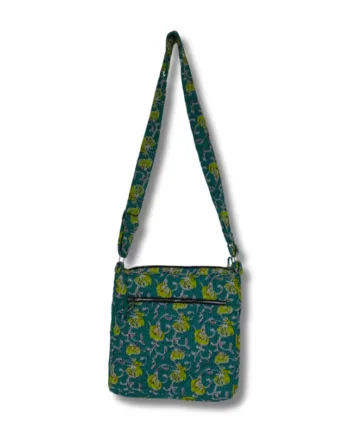Håndlavet Grøn Crossbody Taske med Blomsterprint - Unik Stil