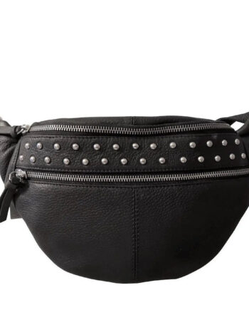 Stilfuld Sort Læder Bumbag med Nitter – Perfekt til Fest!