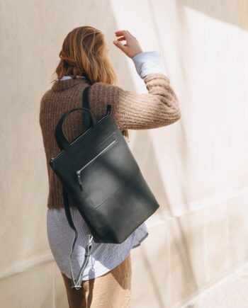 Sort Shopper Taske Rygsæk Læder Walawe - Micmic Tasker